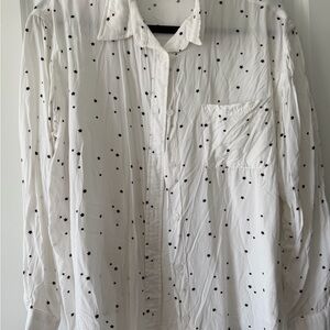 White Button-Up Shirt with Black Star Pattern